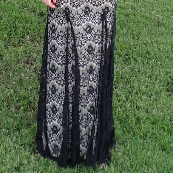 Black Lace Floor Length Low Back Gown - Picture 2 of 9